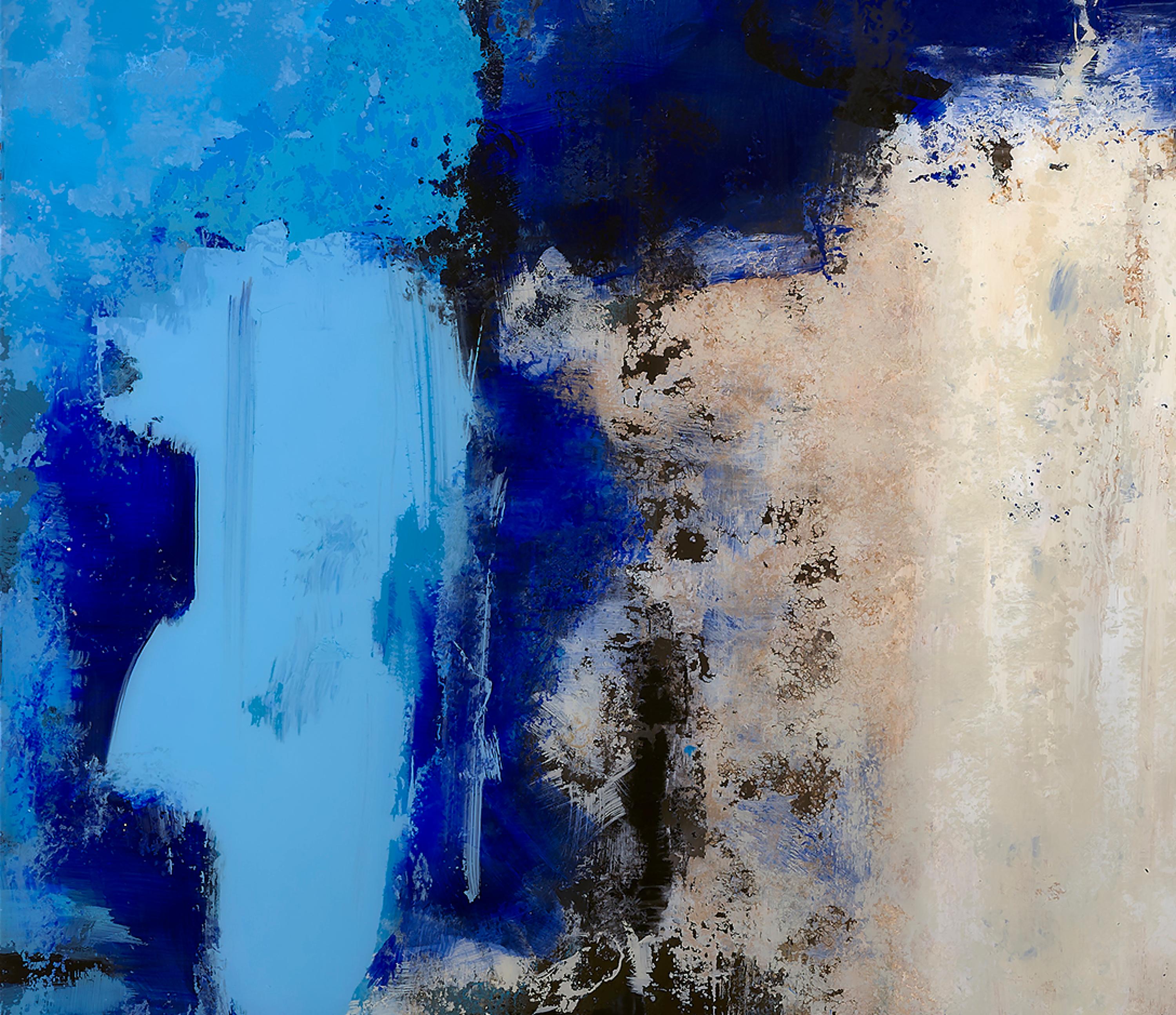 Blame it to the rain! - 21st Century, Abstract Painting, Blue, Acrylic on Glass 2