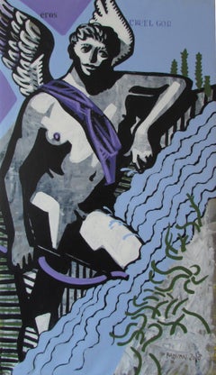Eros Cruel God - 21st Century, Love, Figurative Painting, Blue, Contemporary