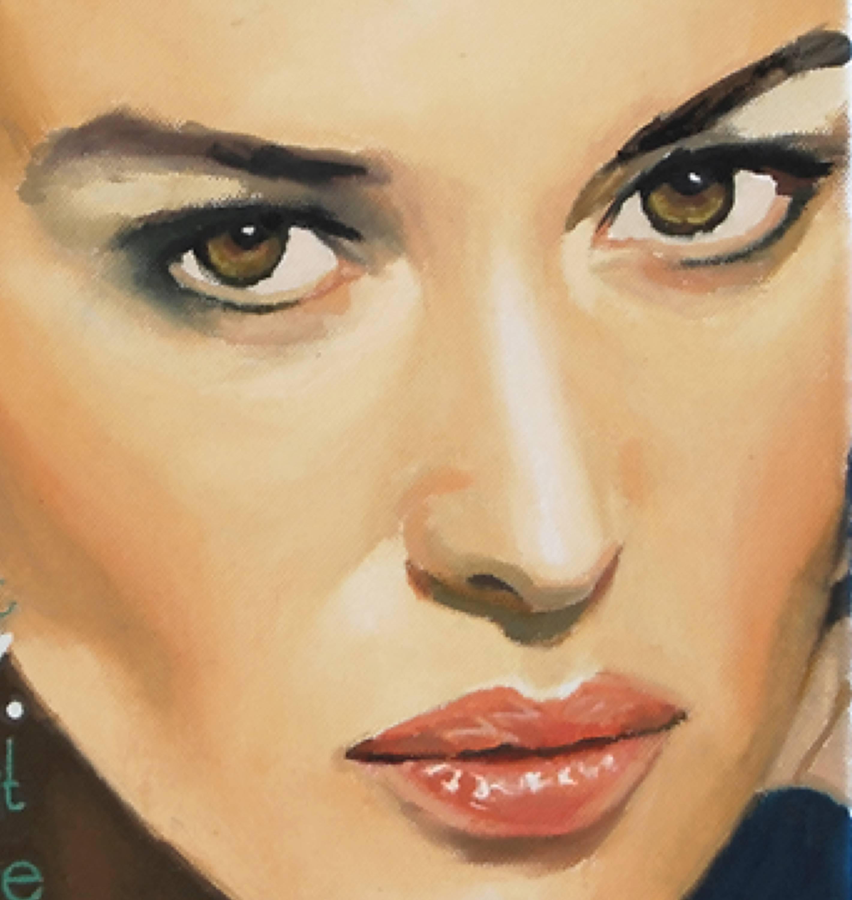 Candy Eyes issue #8 - Zeitgenössisch, weiblich, figürlich, Öl auf Leinwand, Porträt (Beige), Figurative Painting, von Mihai Florea