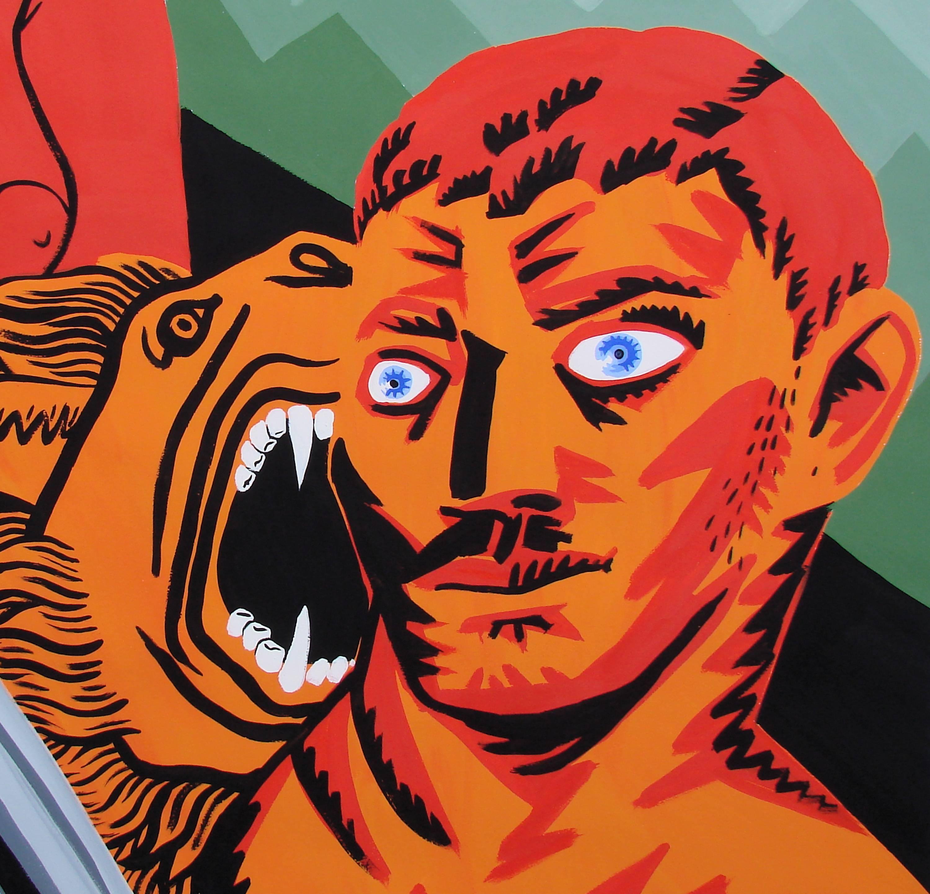 Hercules after Carracci II - 21st Century, Orange, Lion, Human, Blue Eyes, Bold - Art by Alexandru Rădvan