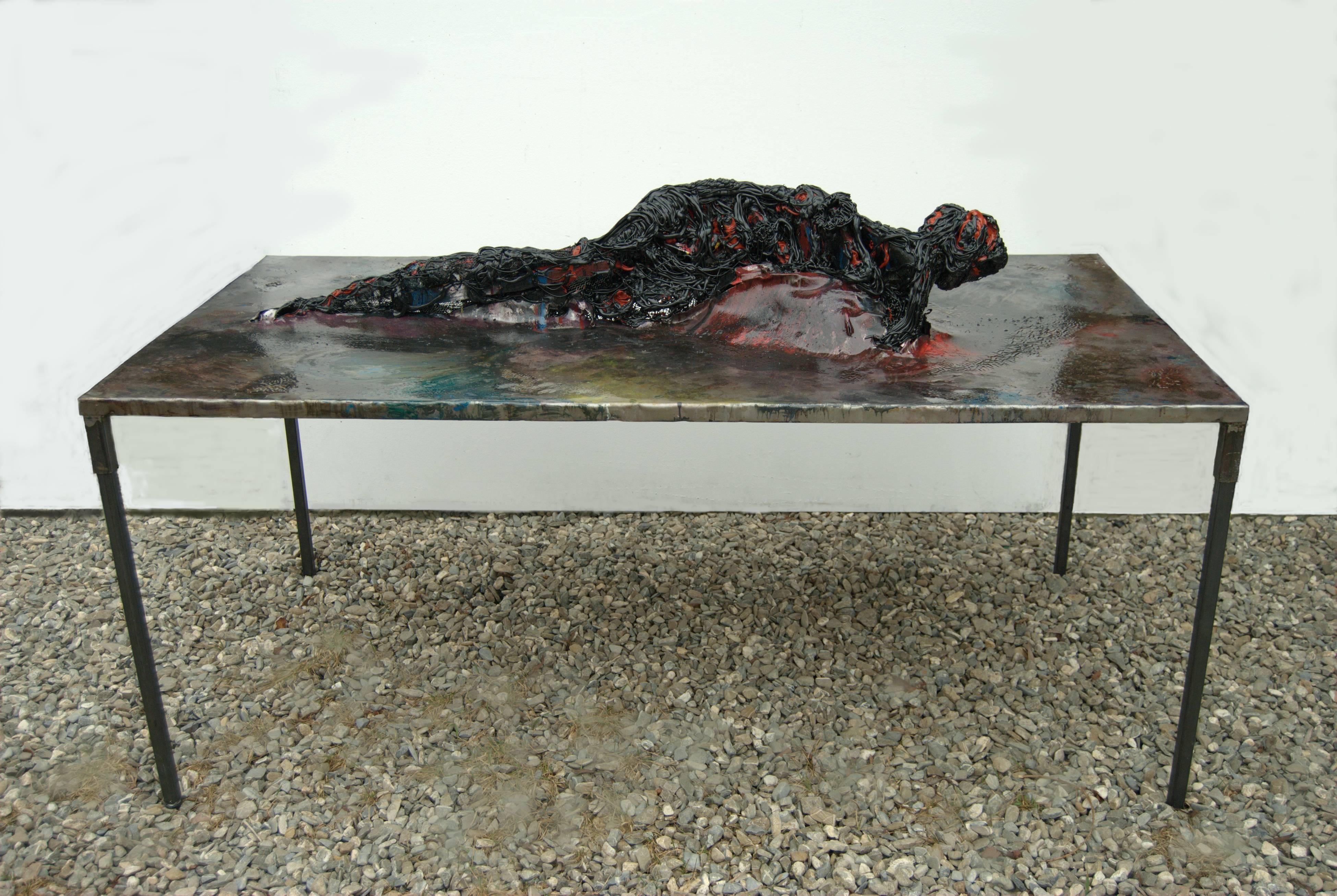 Zsolt Berszán Figurative Sculpture - Untitled 06 - 21st Century, Sculpture, Installation Art, Organic, Black, Metal