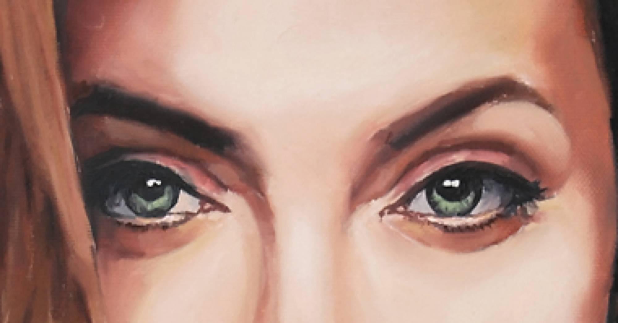 Candy Eyes número 2 - Siglo XXI, Retrato, Rojo, Ojos verdes, Figurativo, Mujer - Painting de Mihai Florea