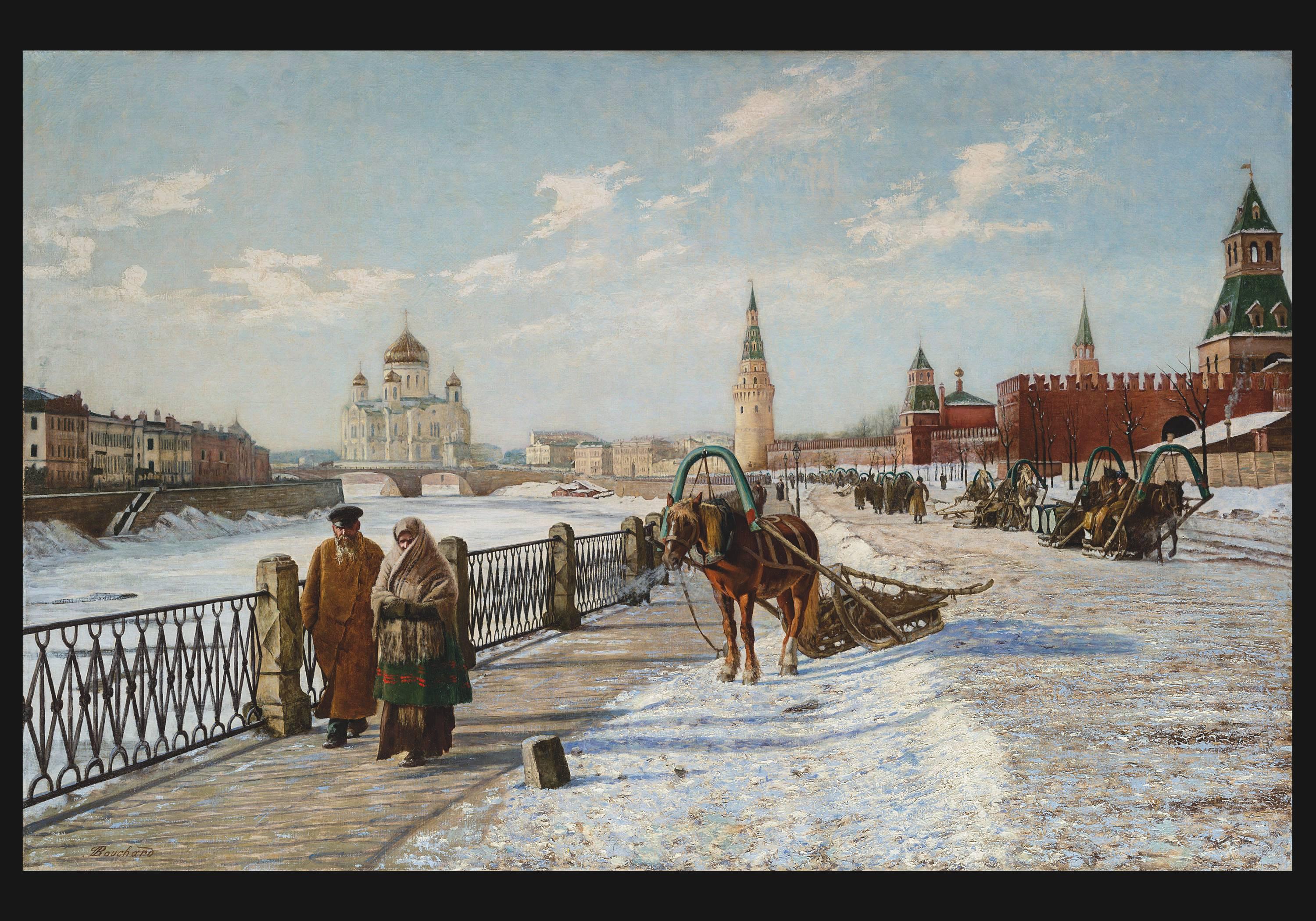 Paul Louis Bouchard Landscape Painting - La Moscowa à Moscou, sous la Neige 