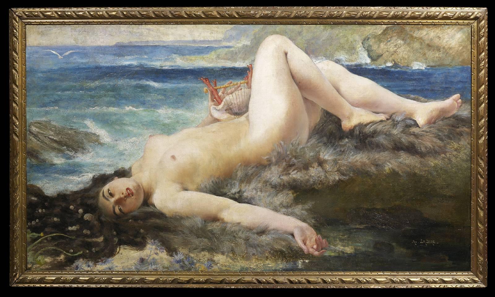 Adolphe Lalyre  Nude Painting – Dans les Rochers de la Plage, ein Carteret 