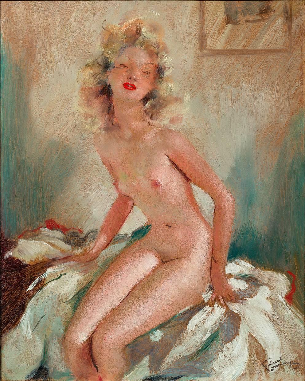 Nu assis - Grace - Painting by Jean-Gabriel Domergue