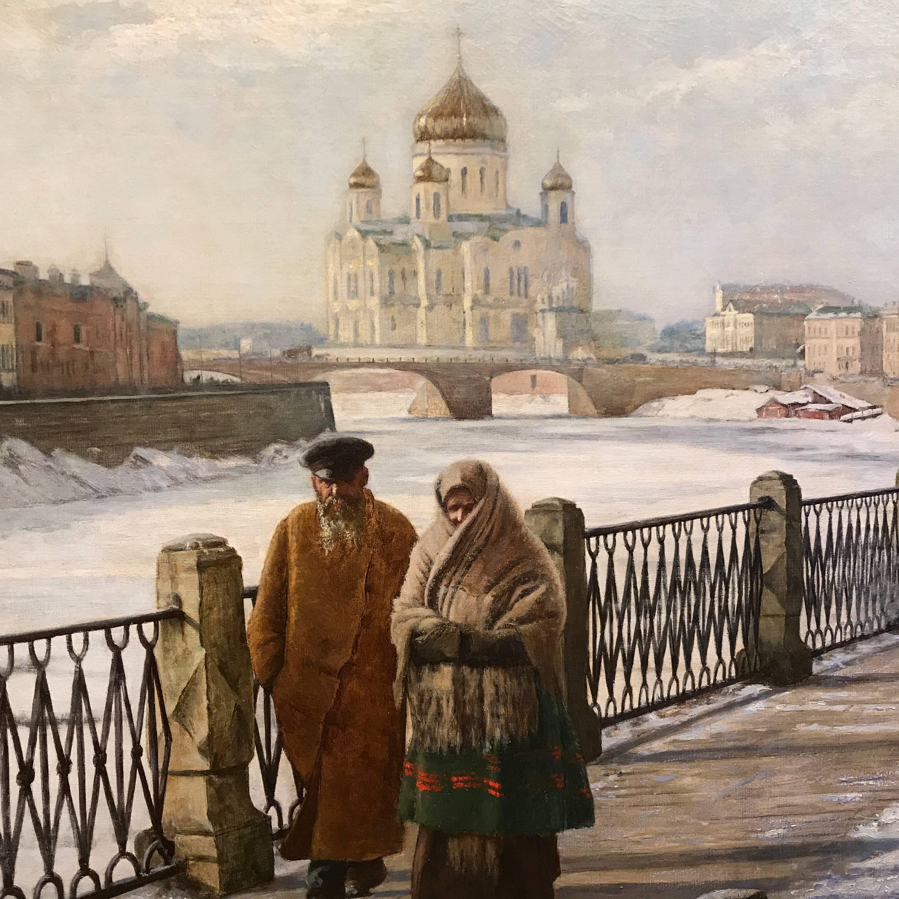 La Moscowa à Moscou, sous la Neige  - Painting by Paul Louis Bouchard