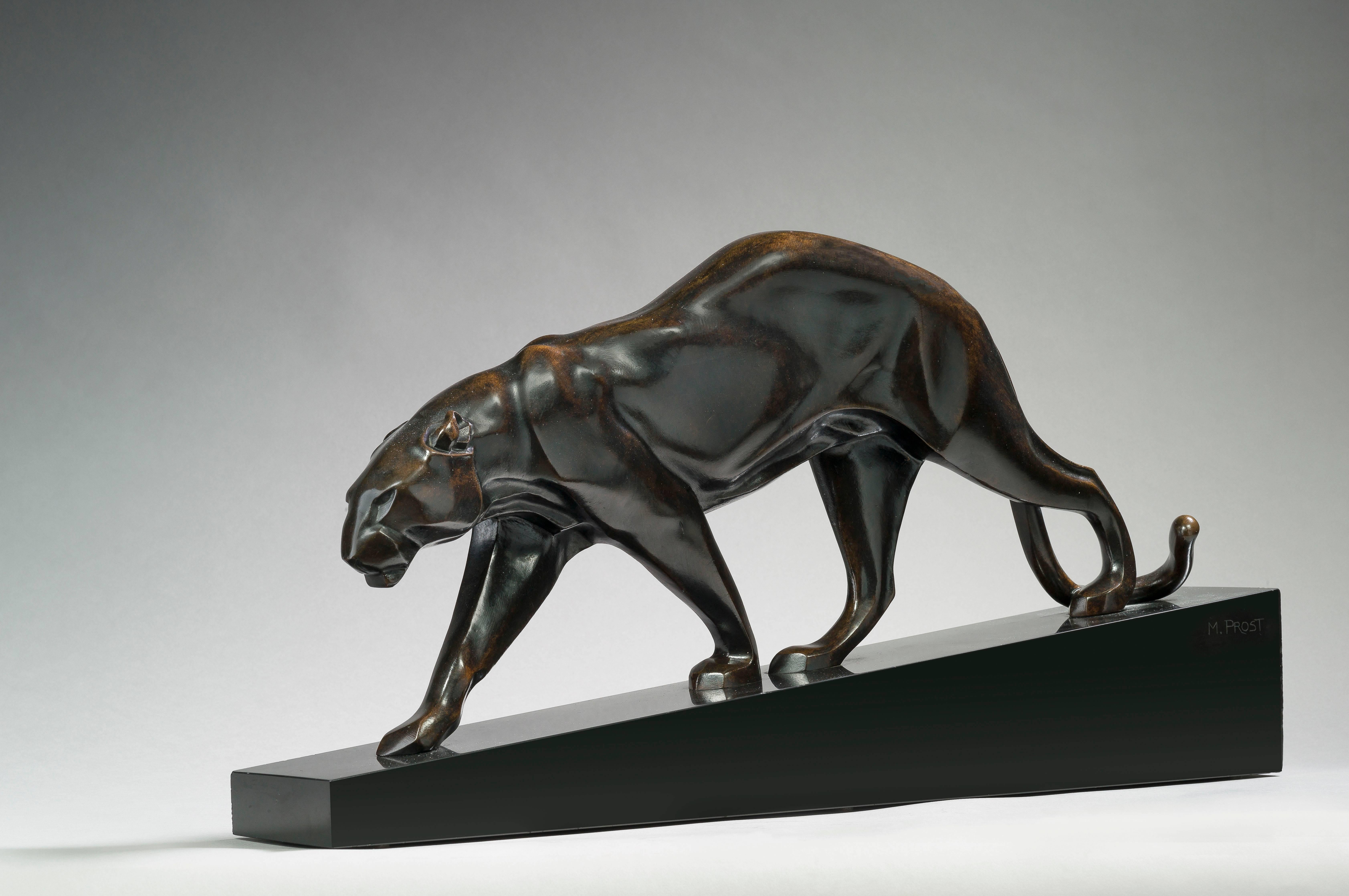 Maurice Prost Figurative Sculpture - Panthere Noire (Black Panther)