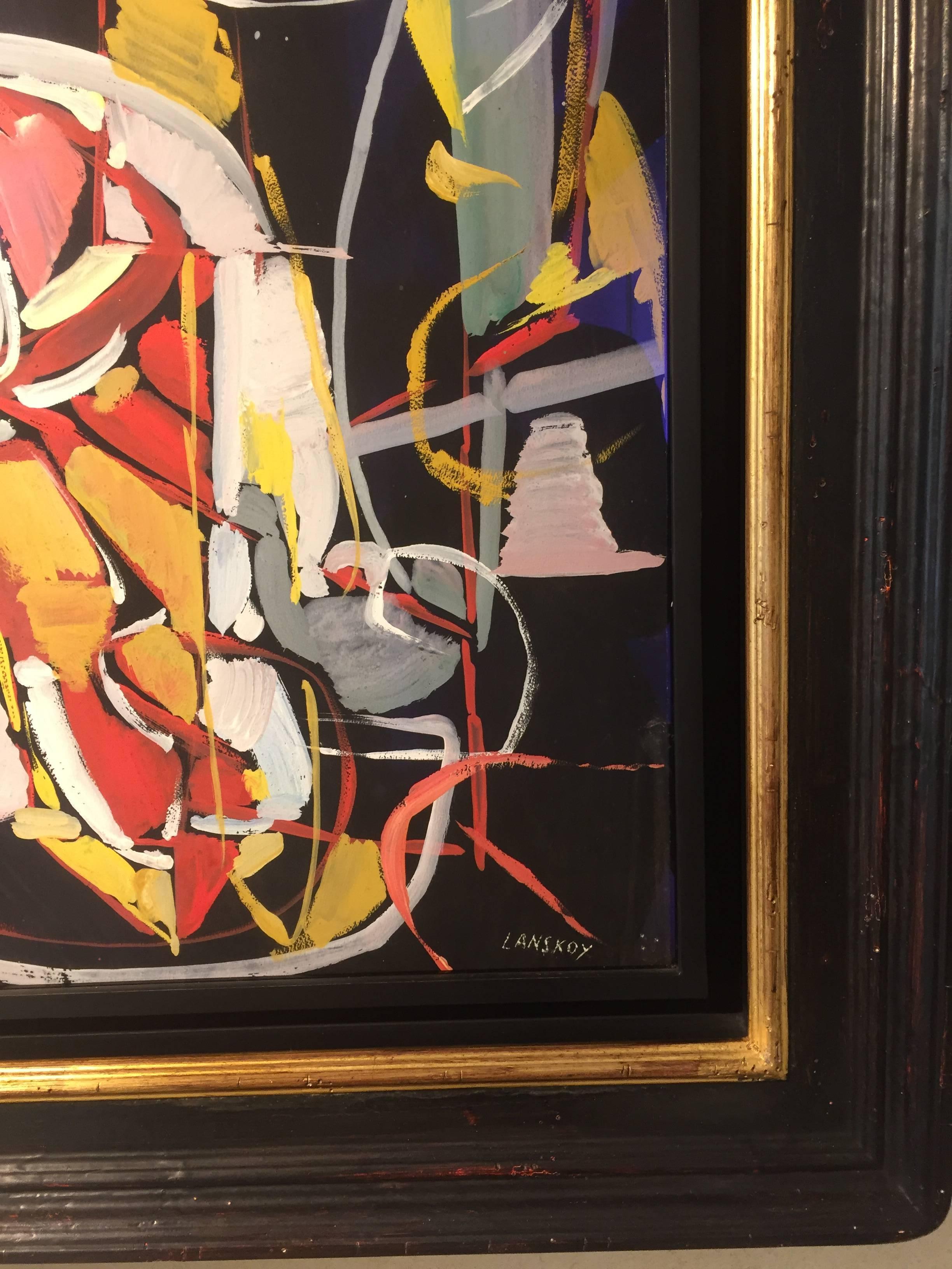 Composition Rouge sur fond Noir (Red composition on Black Background) - Painting by André Lanskoy