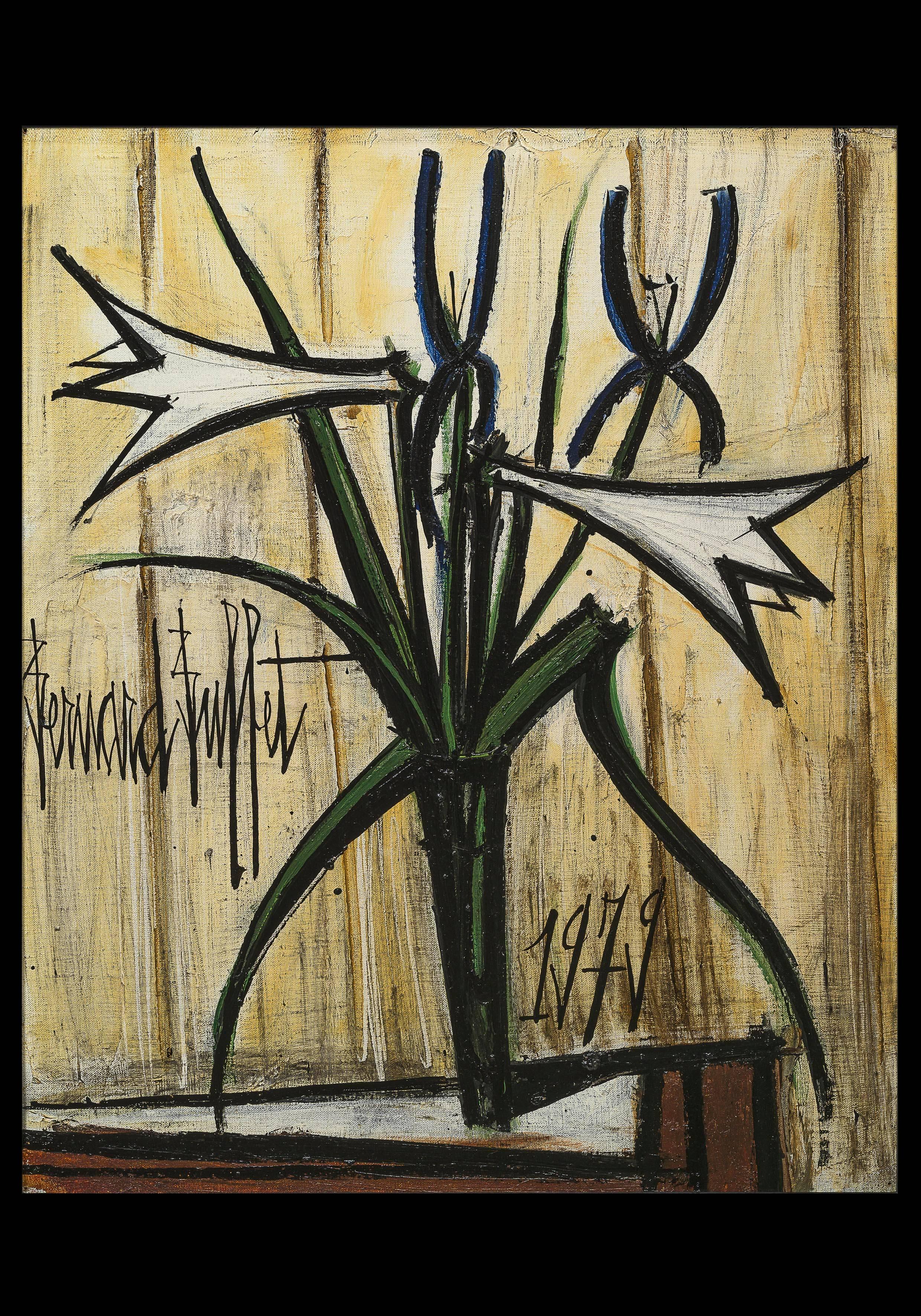 Lys et Iris dans un Verre (Lily and Iris in a Glass) - Expressionist Painting by Bernard Buffet