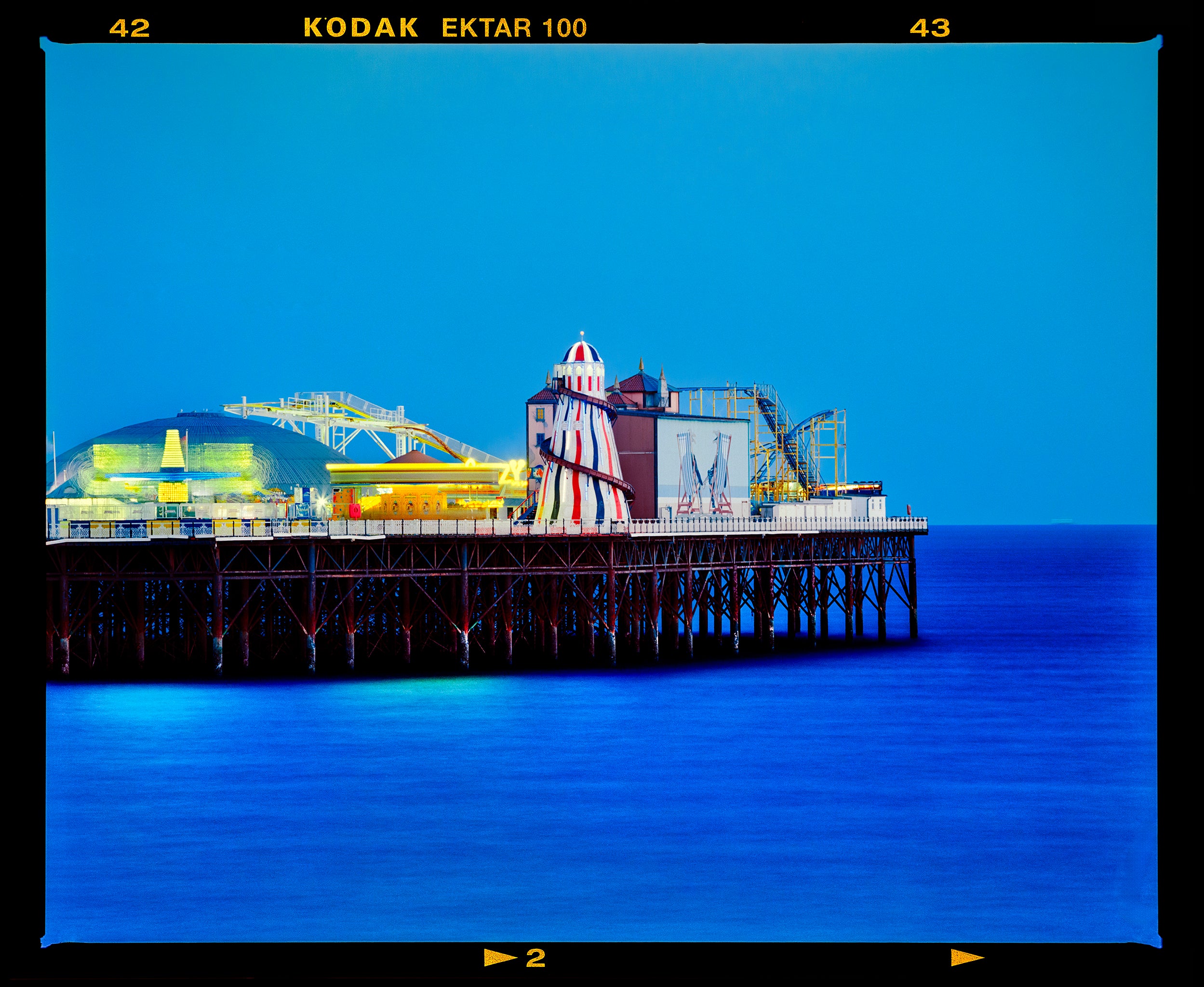 Palace Pier Funfair, Brighton - Blue Seascape Architecture Photography Print