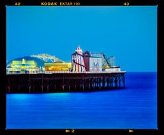 Palace Pier Funfair, Brighton - Blue Seascape Architecture Photography Framed
