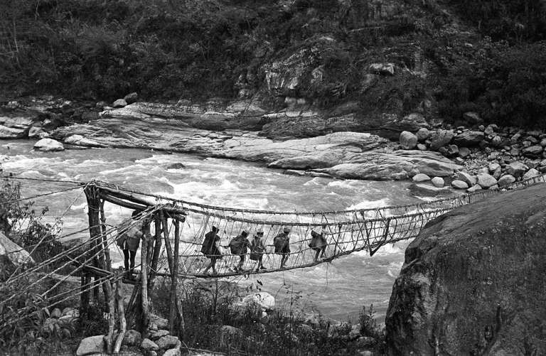 Kevin Bubriski Black and White Photograph - Suspension Bridge, Sankhuwasabha, Nepal 1978