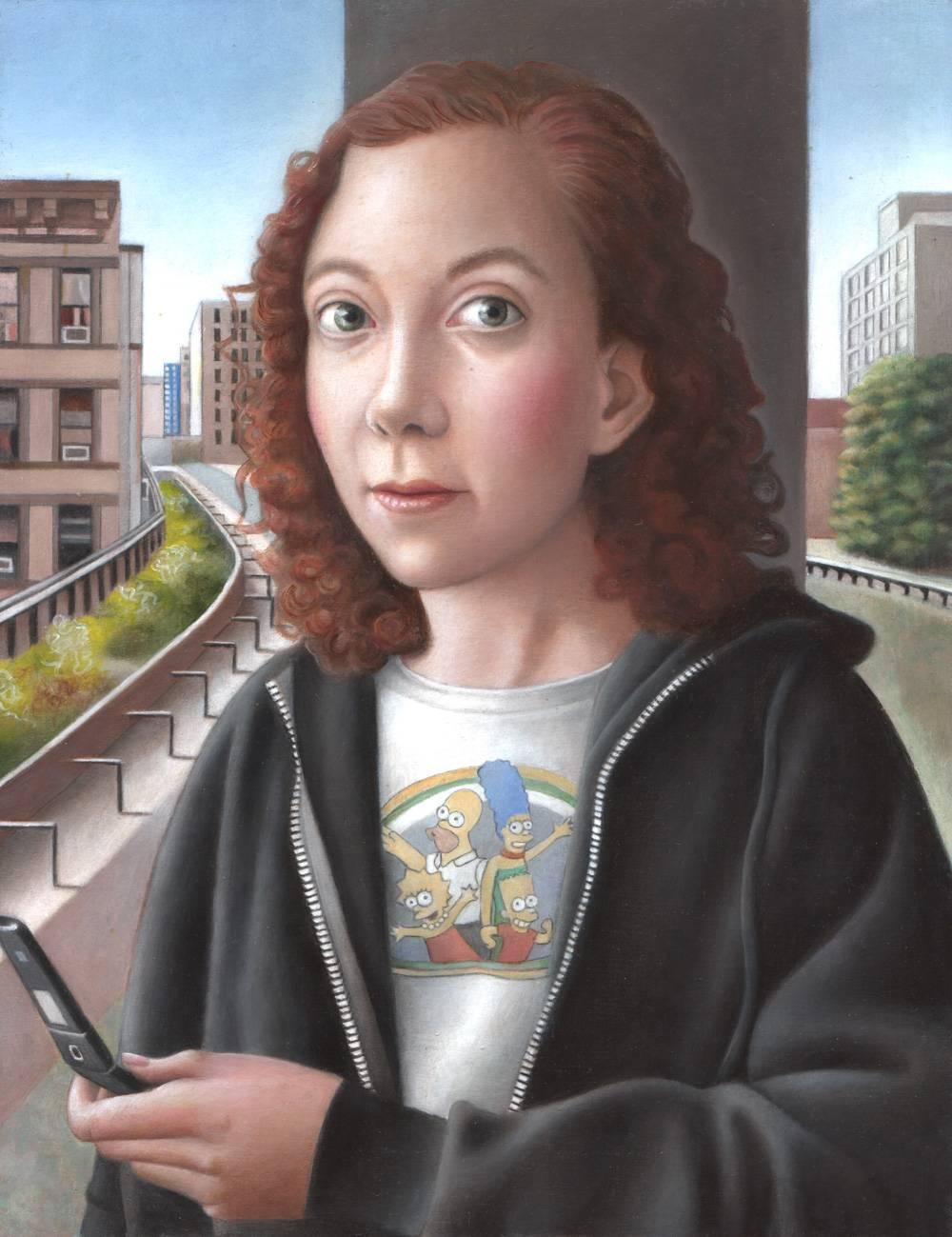 Amy Hill Portrait Painting - Young Woman with Flip Phone