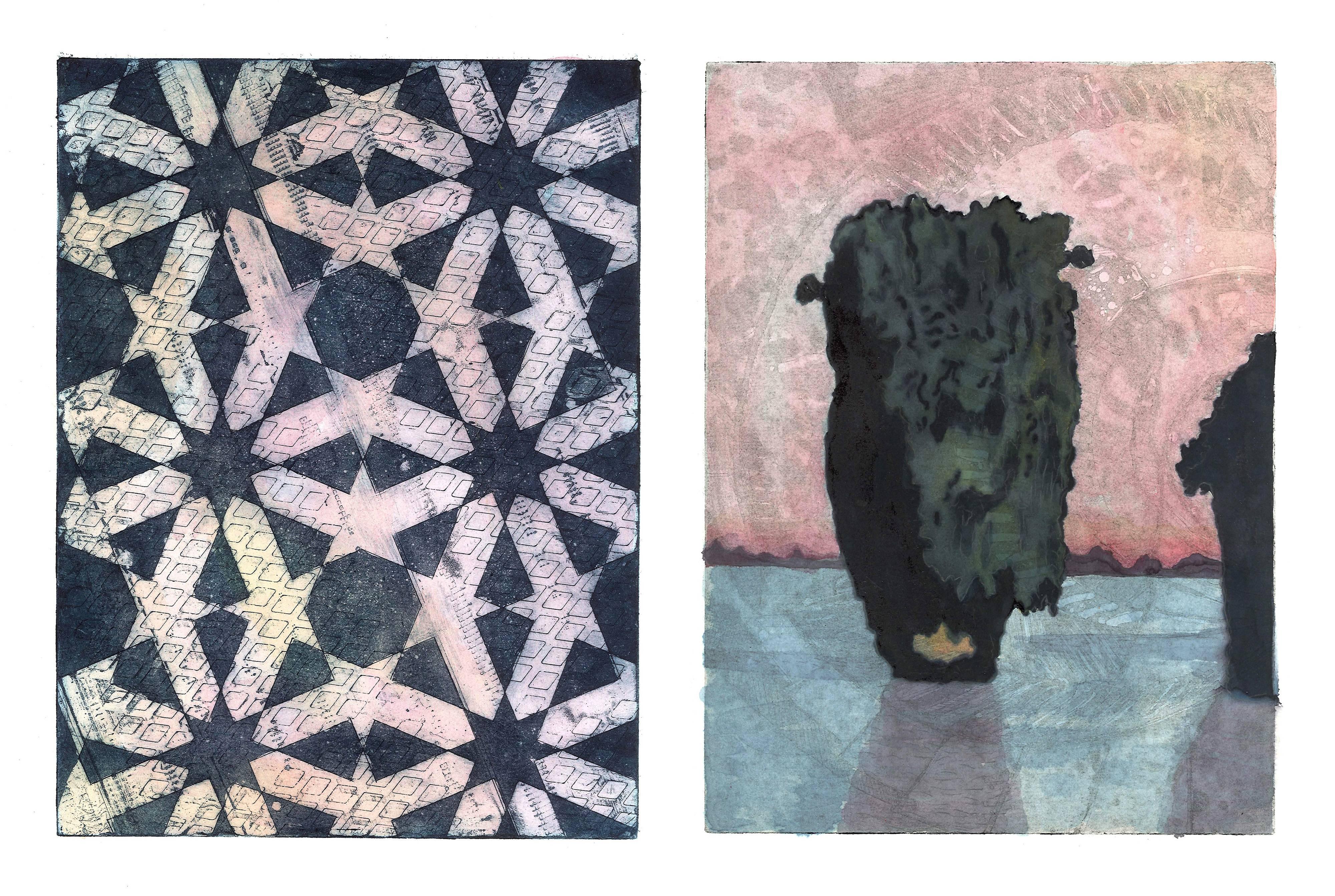 Julia Whitney Barnes Abstract Print - Rainbow Stars/Island (diptych)