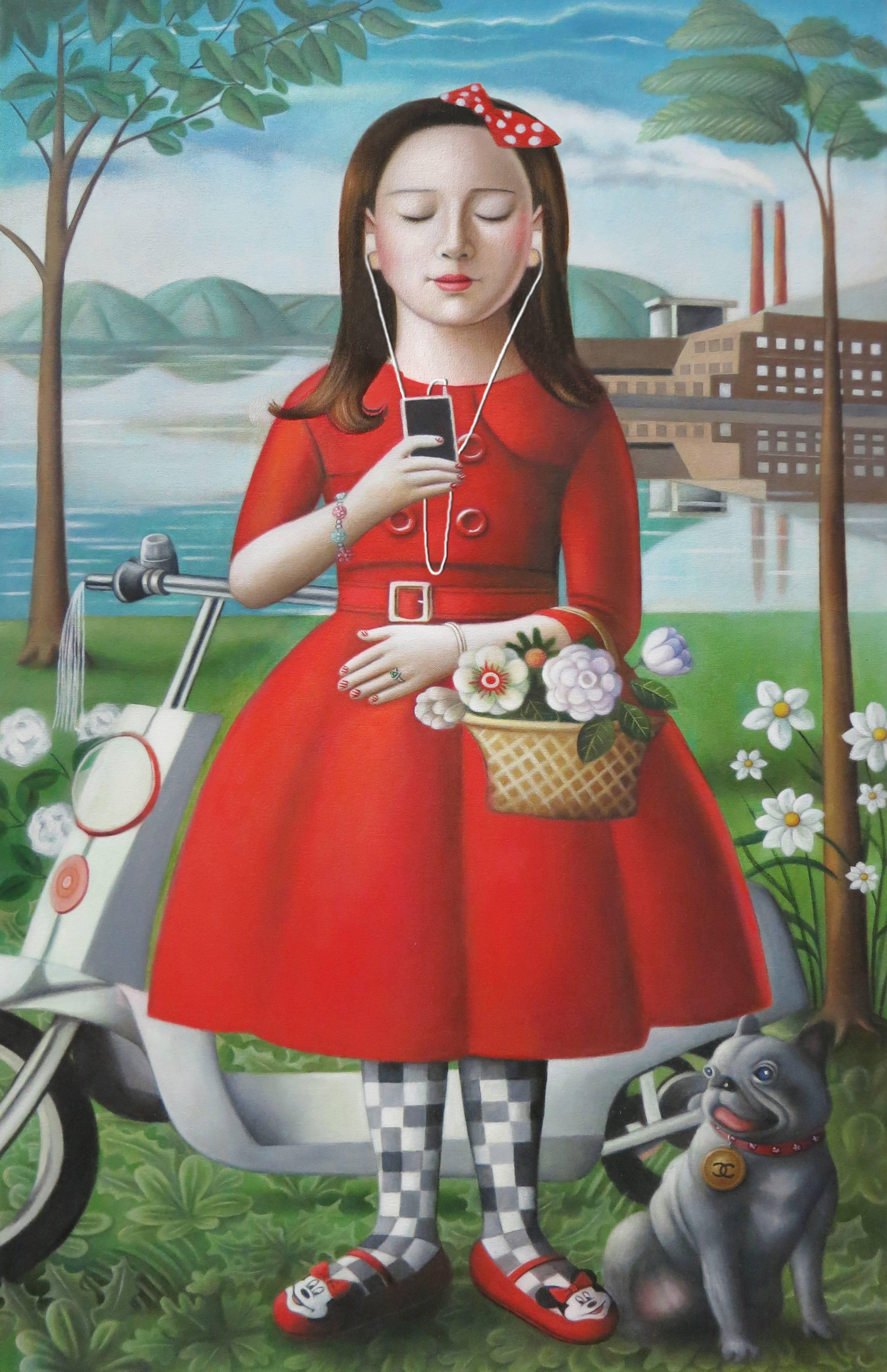 Amy Hill Landscape Painting - Girl With Skooter