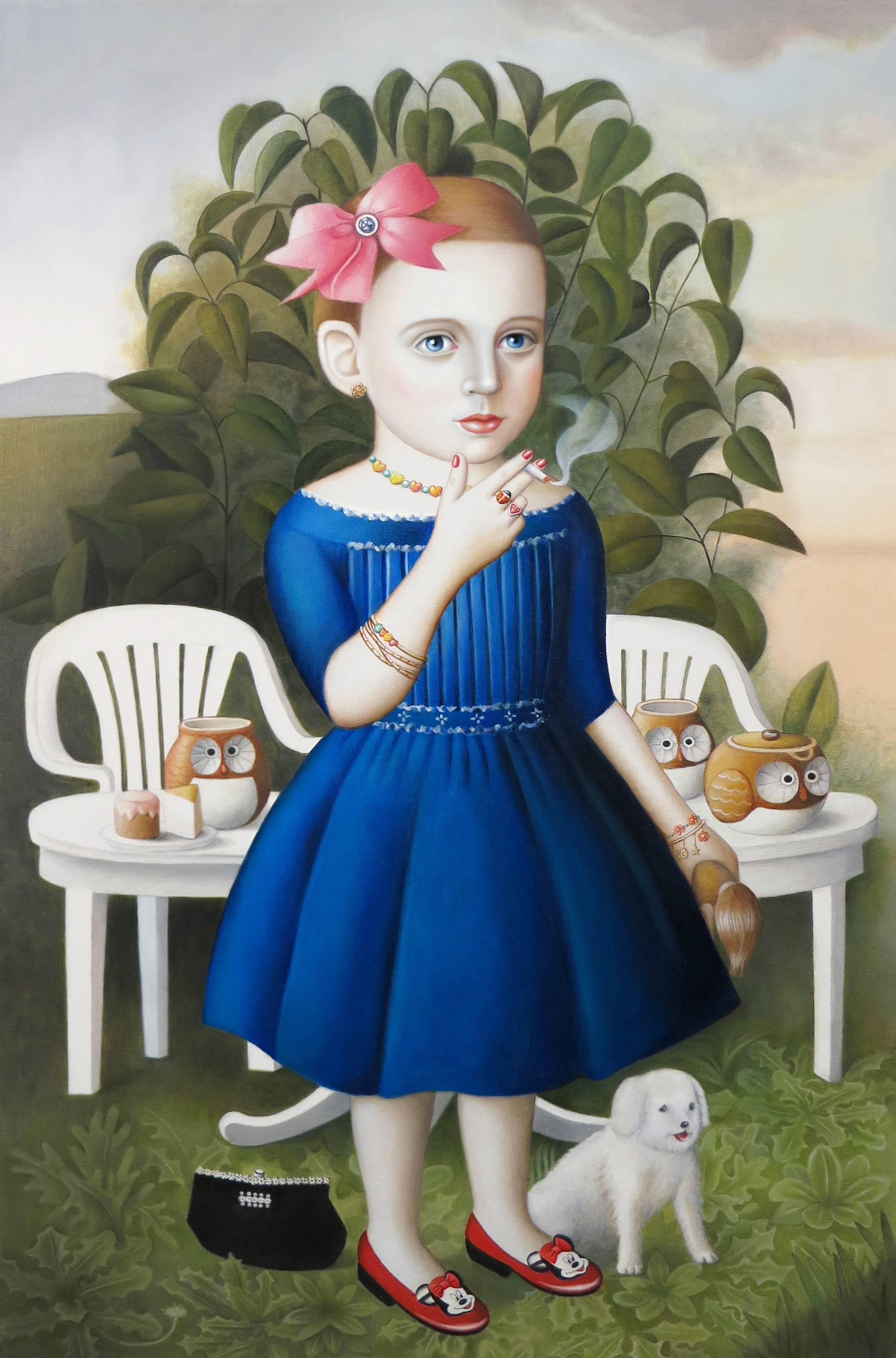 Amy Hill Still-Life Painting - Girl With Tea Set