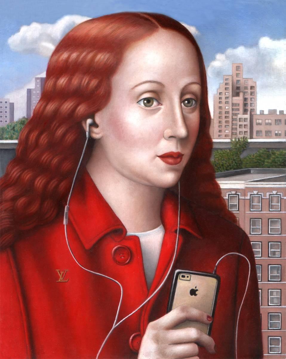 Amy Hill Portrait Painting - Woman in Red Coat