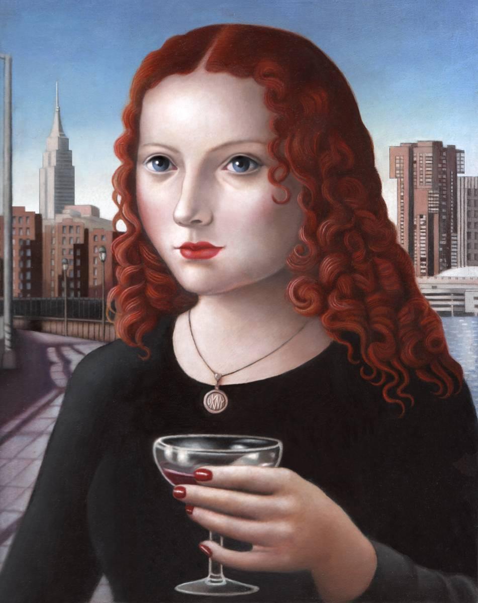 Amy Hill Figurative Painting - Woman with Glass of Wine