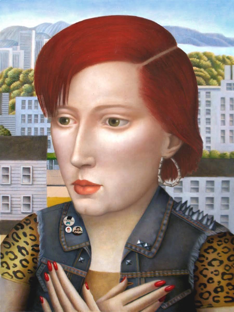 Amy Hill Figurative Painting - Woman in Denim Vest
