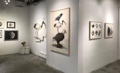 "Plovers" Conceptual painting of birds and moon rocket engine