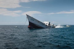 "The Reefing of the USS Radford" Color Photograph of Sinking Ship