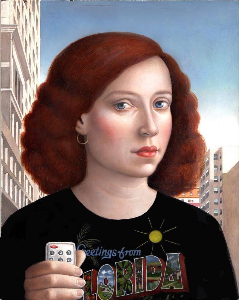 Woman with Remote Control - Painting by Amy Hill