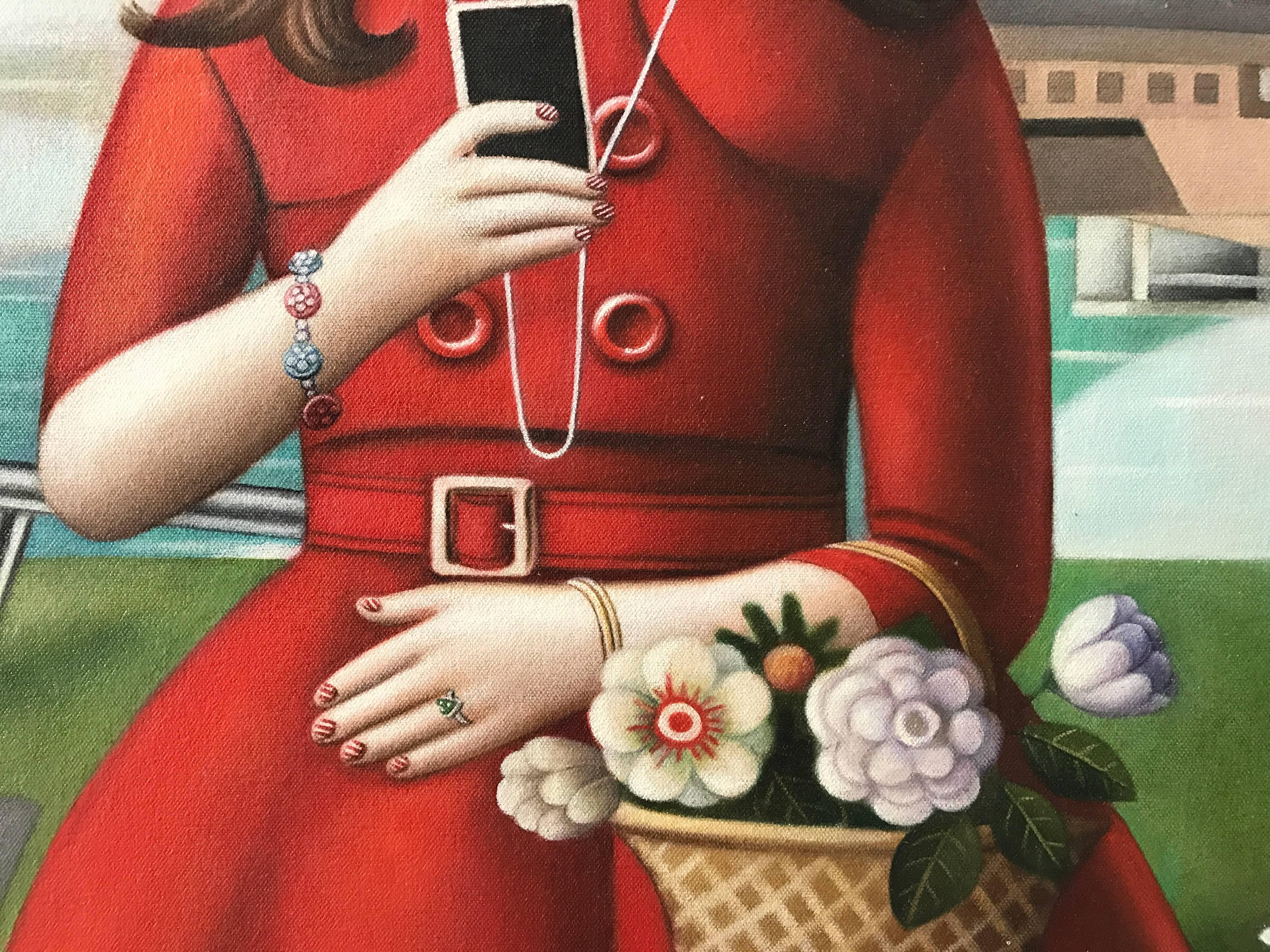 Girl With Skooter - Contemporary Painting by Amy Hill
