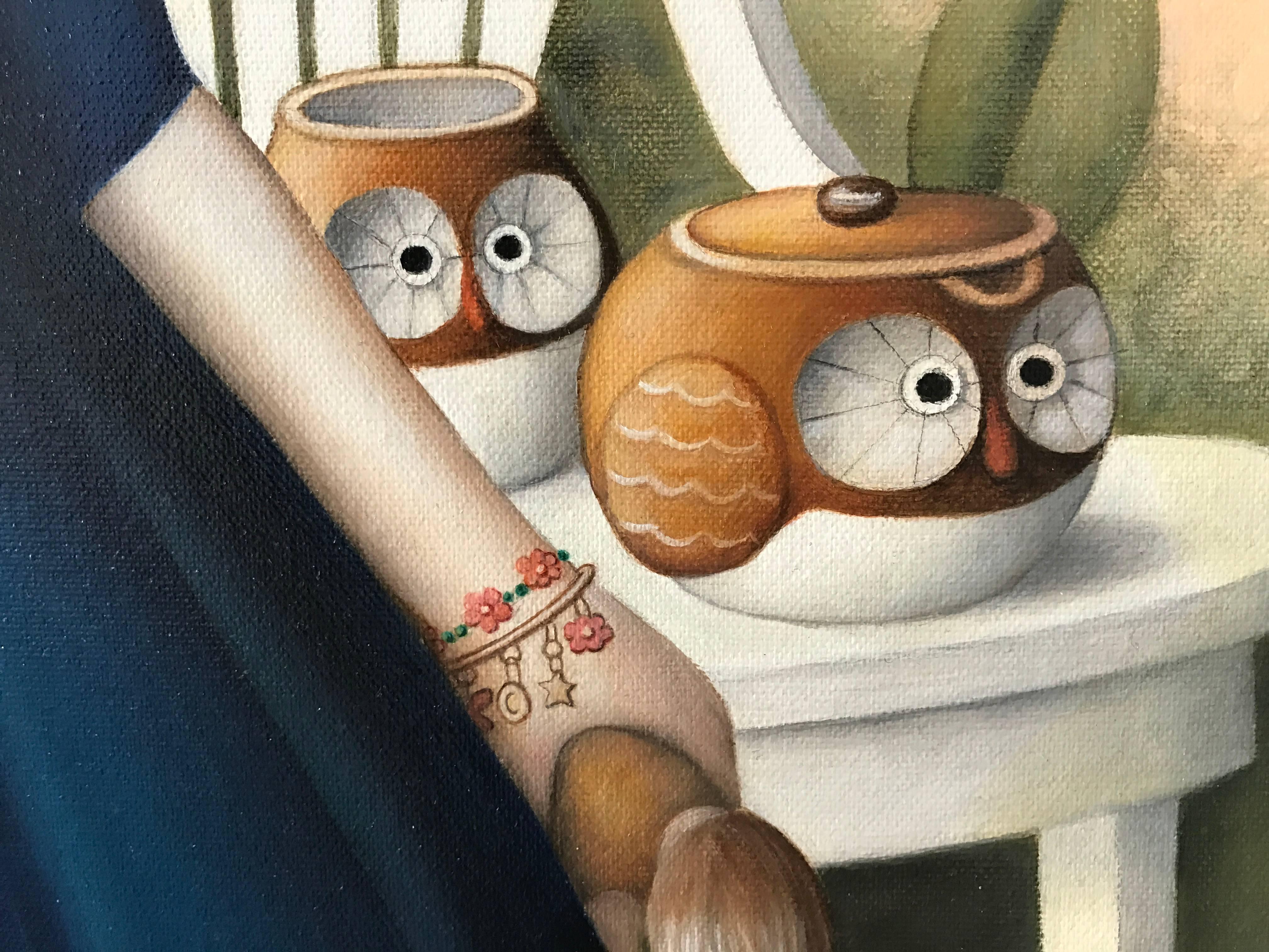 Girl With Tea Set - Contemporary Painting by Amy Hill