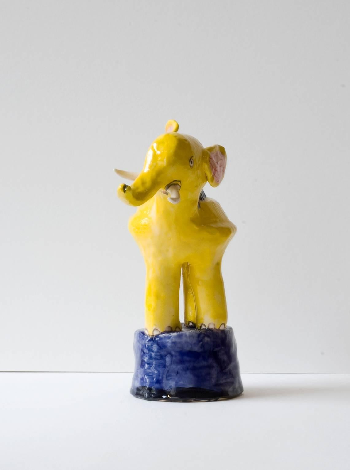 Yellow Elephant Sculpture - Beige Figurative Sculpture by Claudia Rankin