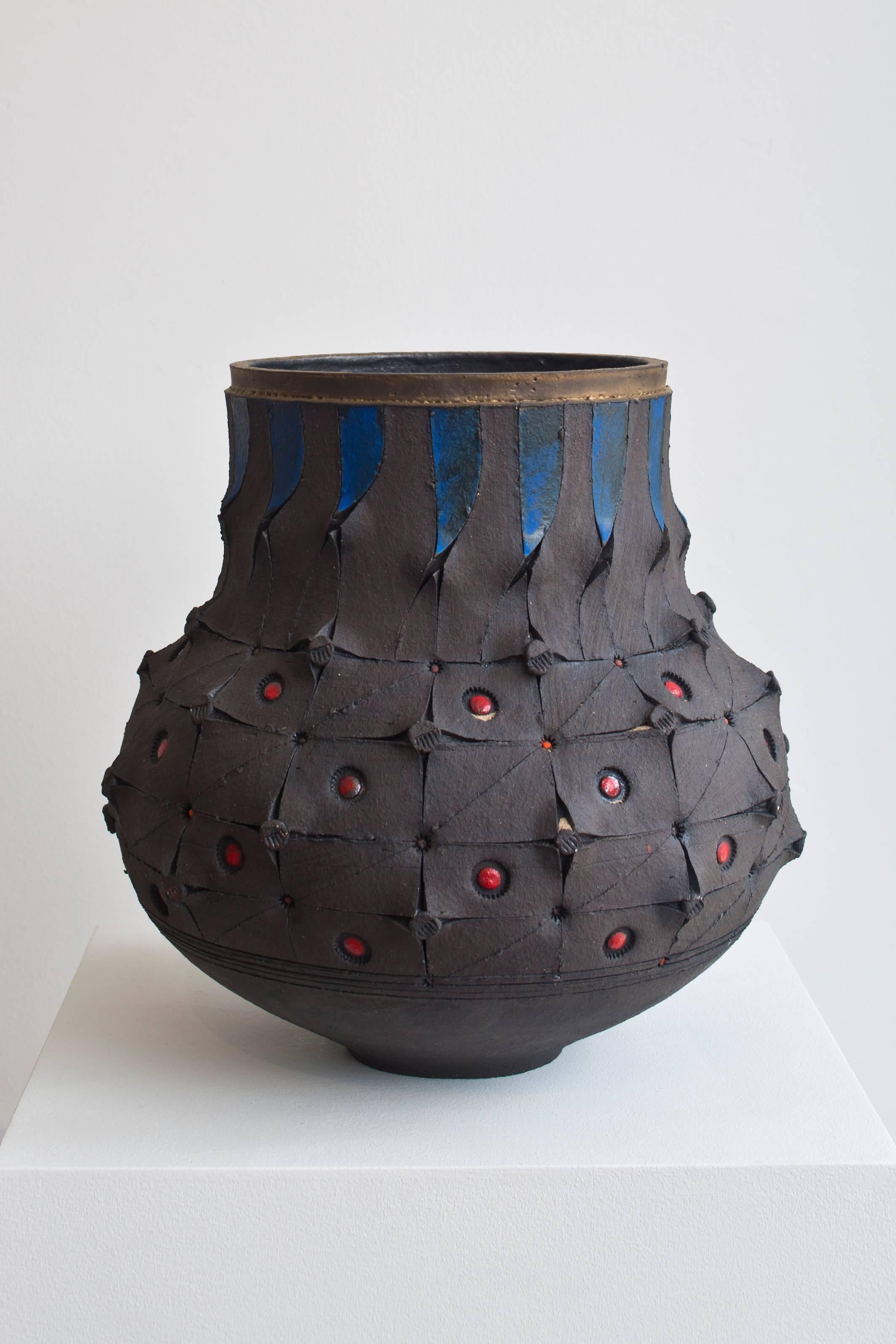 Andile Dyalvane Abstract Sculpture - Scarified Honeycomb Udu Vase