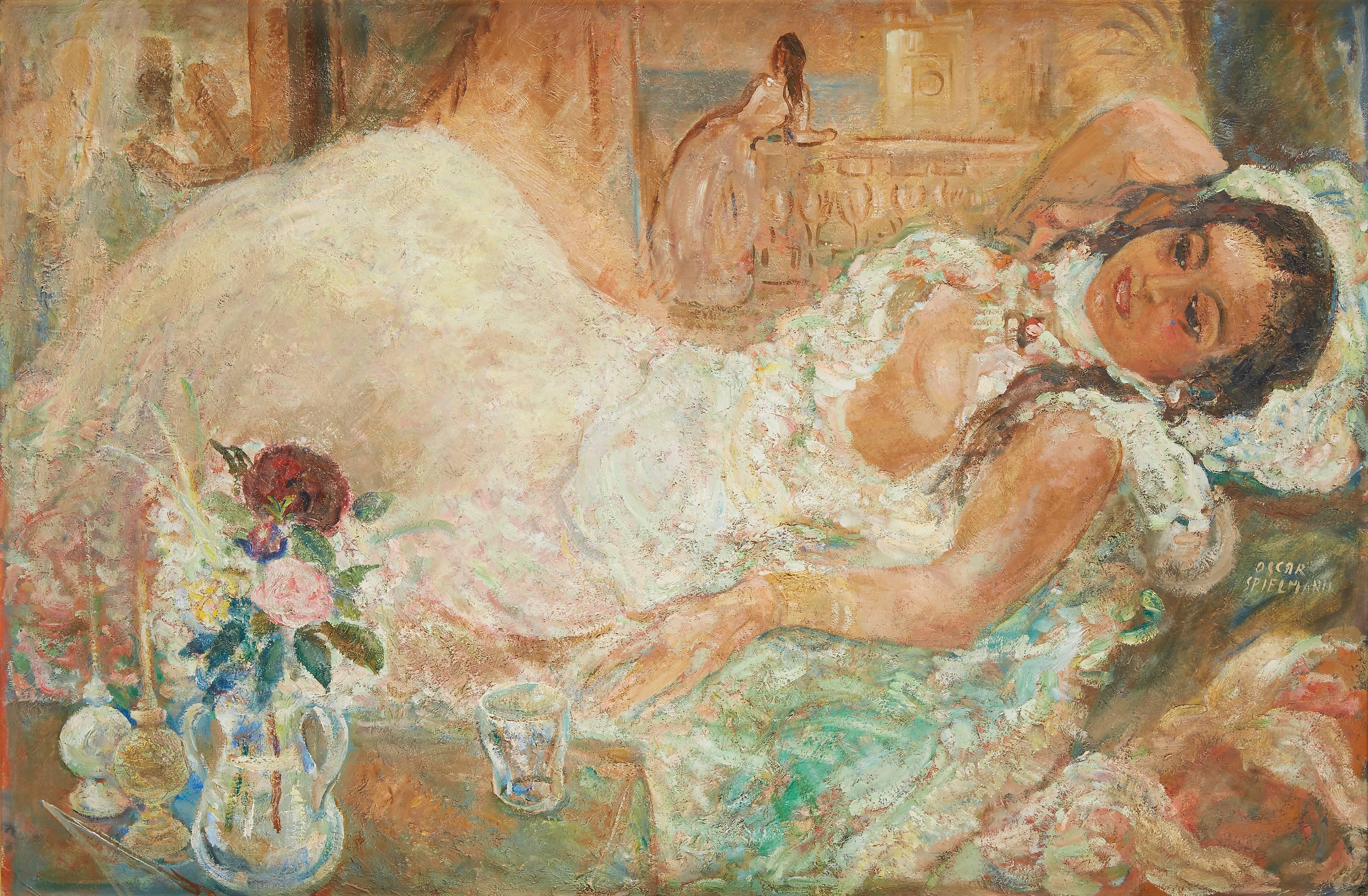 Oskar Spielman Interior Painting - Recumbent Moroccan Woman
