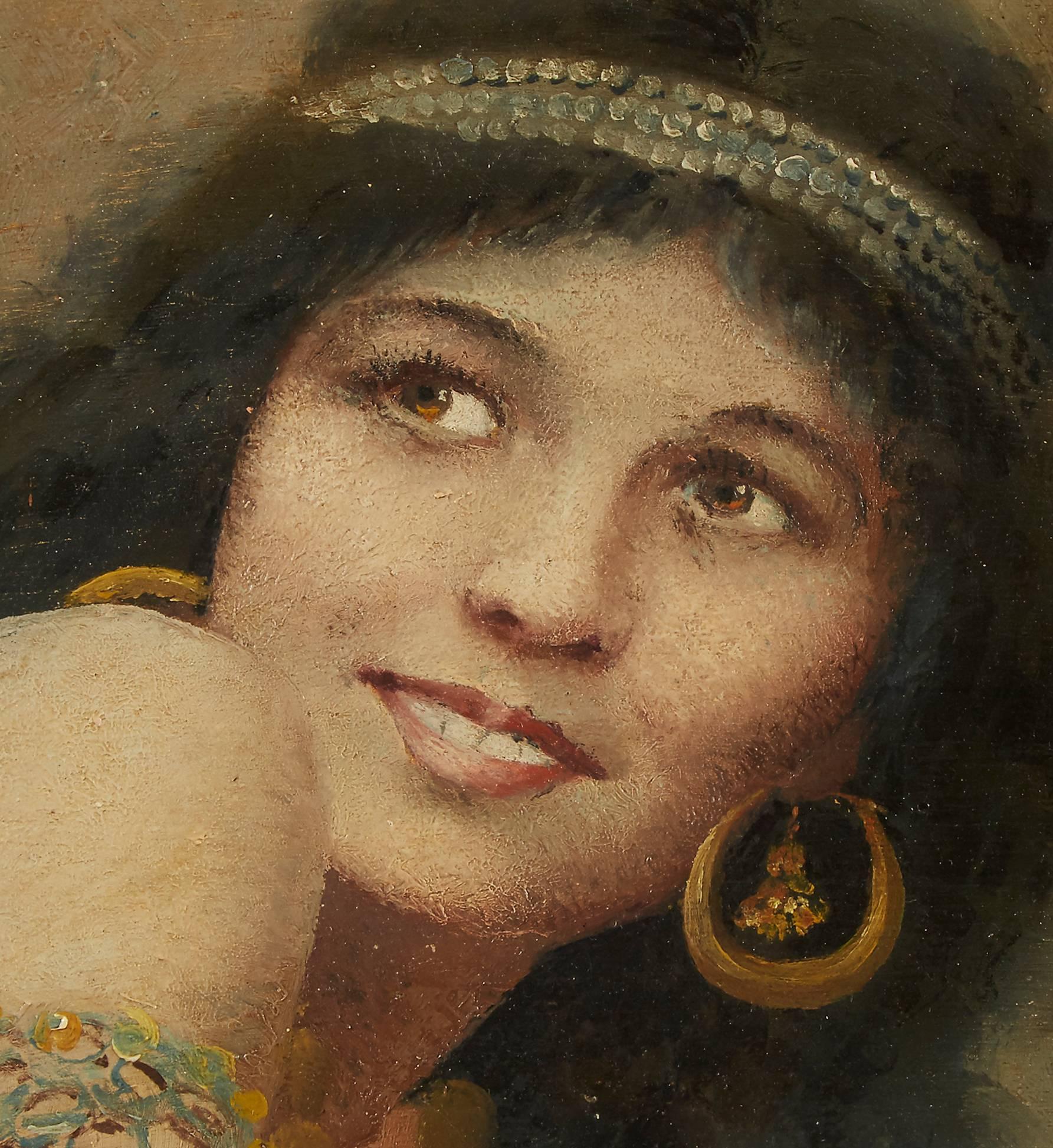 Young Beauty Wearing Jewelry - Painting by Camillo Miola