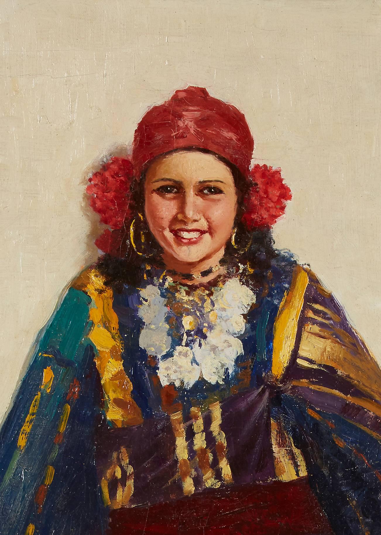 Bedouin with Peonies - Painting by Mario Ridola