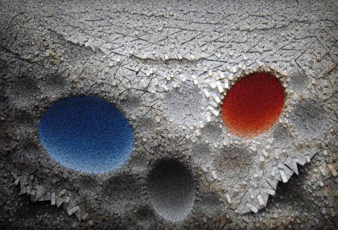 Aggregation 10 – MY016 BLUE AND RED - Mixed Media Art by Kwang-Young Chun