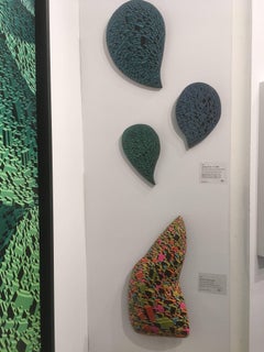 Life City “A B C” blue-green 3 ps wall sculpture: oil painted on paulownia wood