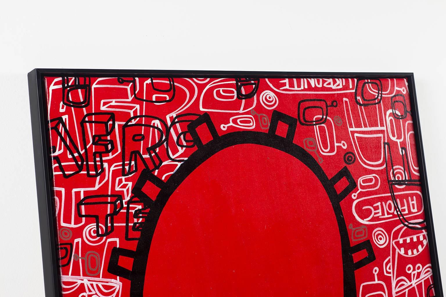 Afro Tec - Red Figurative Painting by Ron Haywood Jones