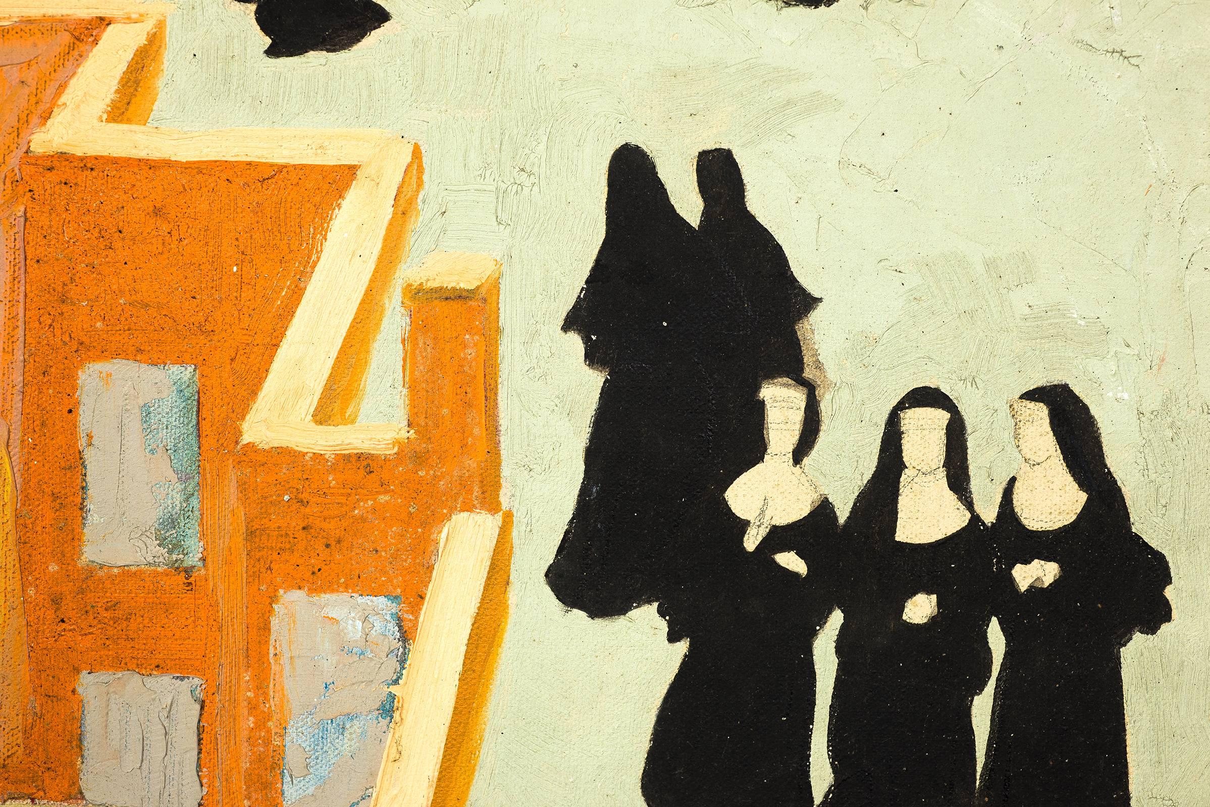 Nuns on Rooftop - Painting by Unknown