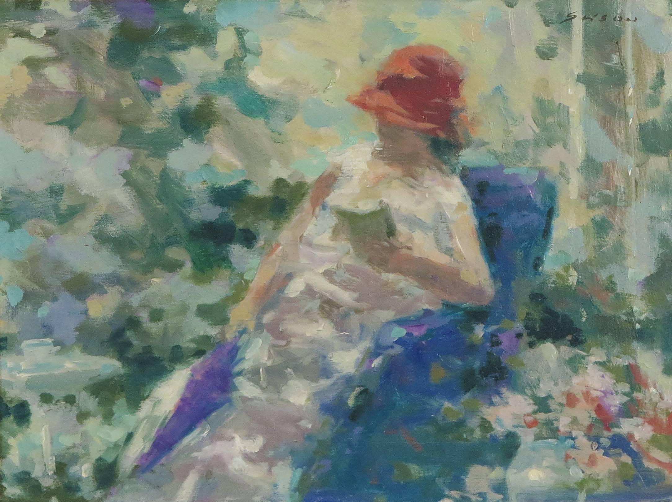 André Gisson Figurative Painting - Reading in the Garden