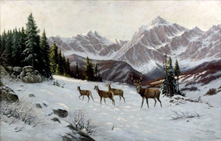 Clemens Freitag Winter Landscape With Deer For Sale At 1stdibs
