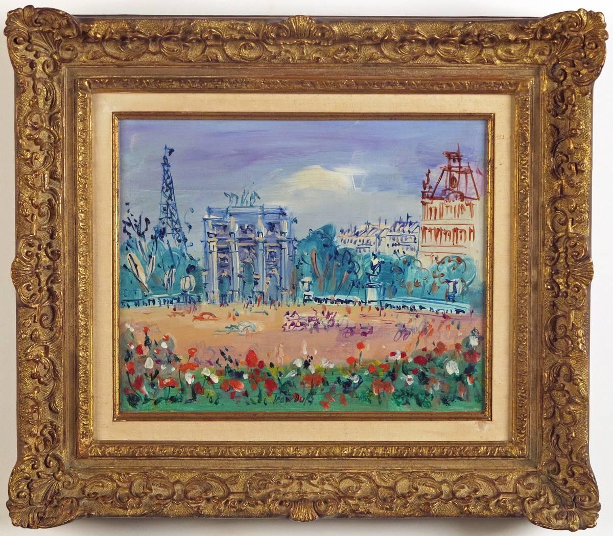 Le Jardin des Tuileries et l‘Arc de Triomphe du Carrousel  - Painting by Jean Dufy