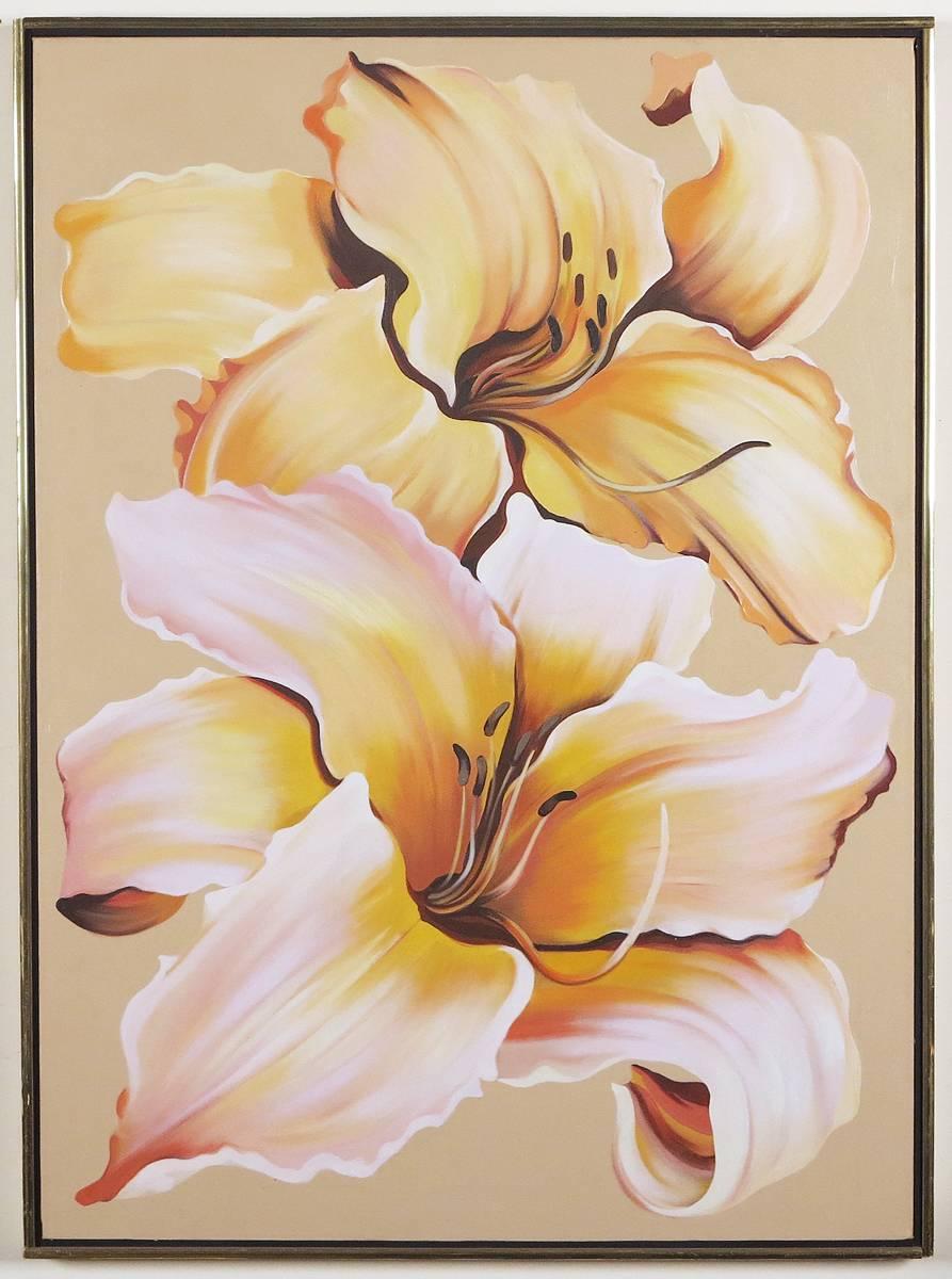 Two Lilies on Beige - Painting by Lowell Nesbitt