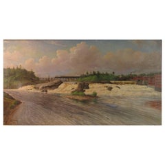 Delbert Coombs Train Crossing Great Falls Oil on Canvas
