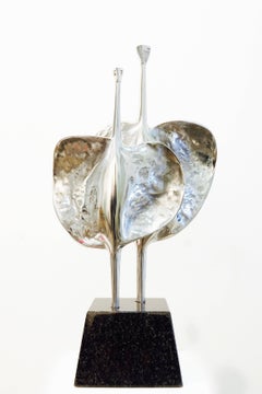 Vintage Mane Avium - Morning Birds - Monumental Sculpture - Silver Bronze Granite