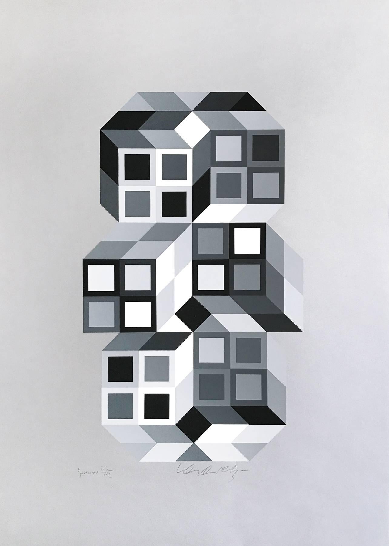 Victor Vasarely Abstract Print - Tridim