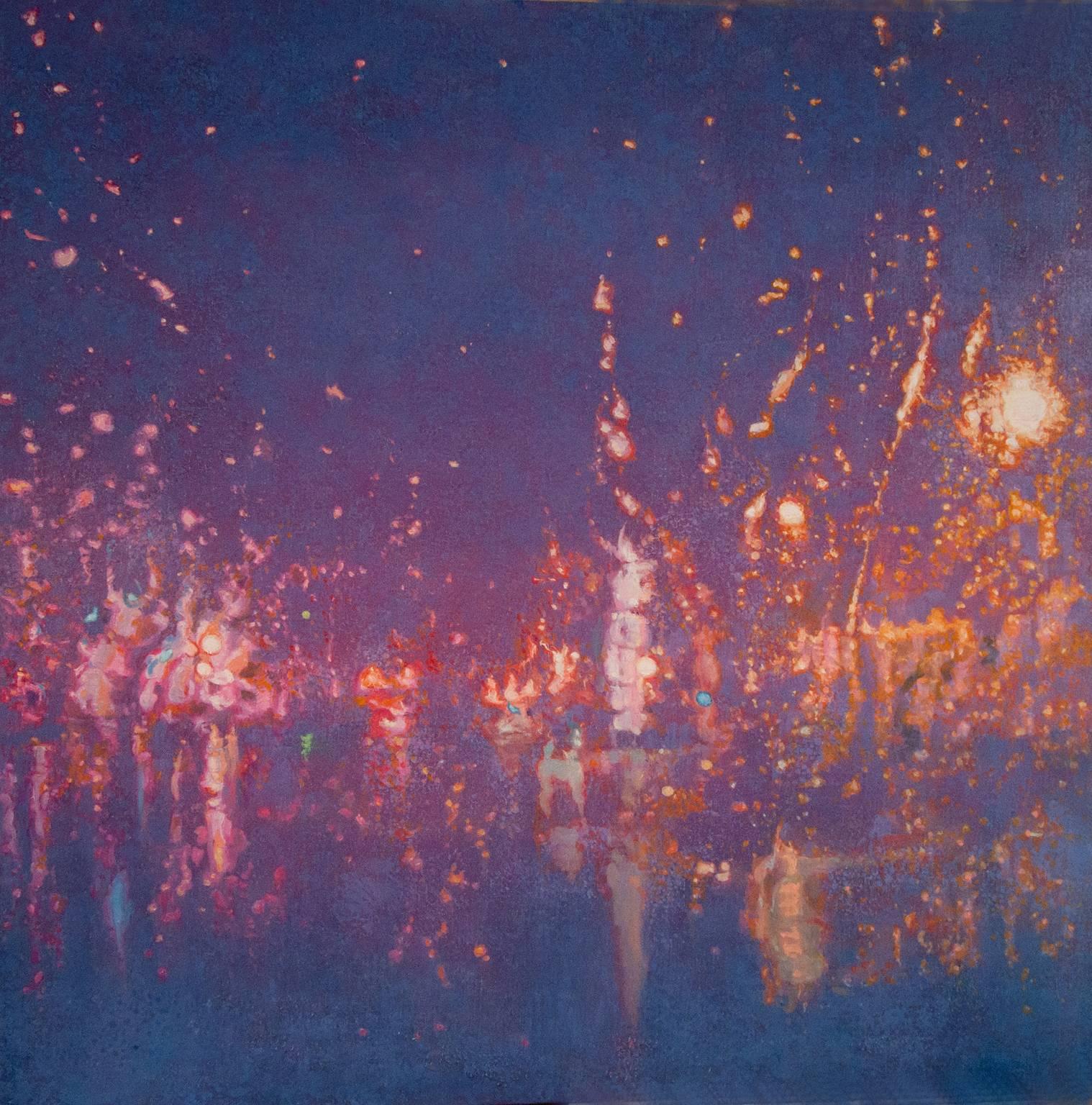 Katherine Kean Landscape Painting - Holiday Sparkle Rain