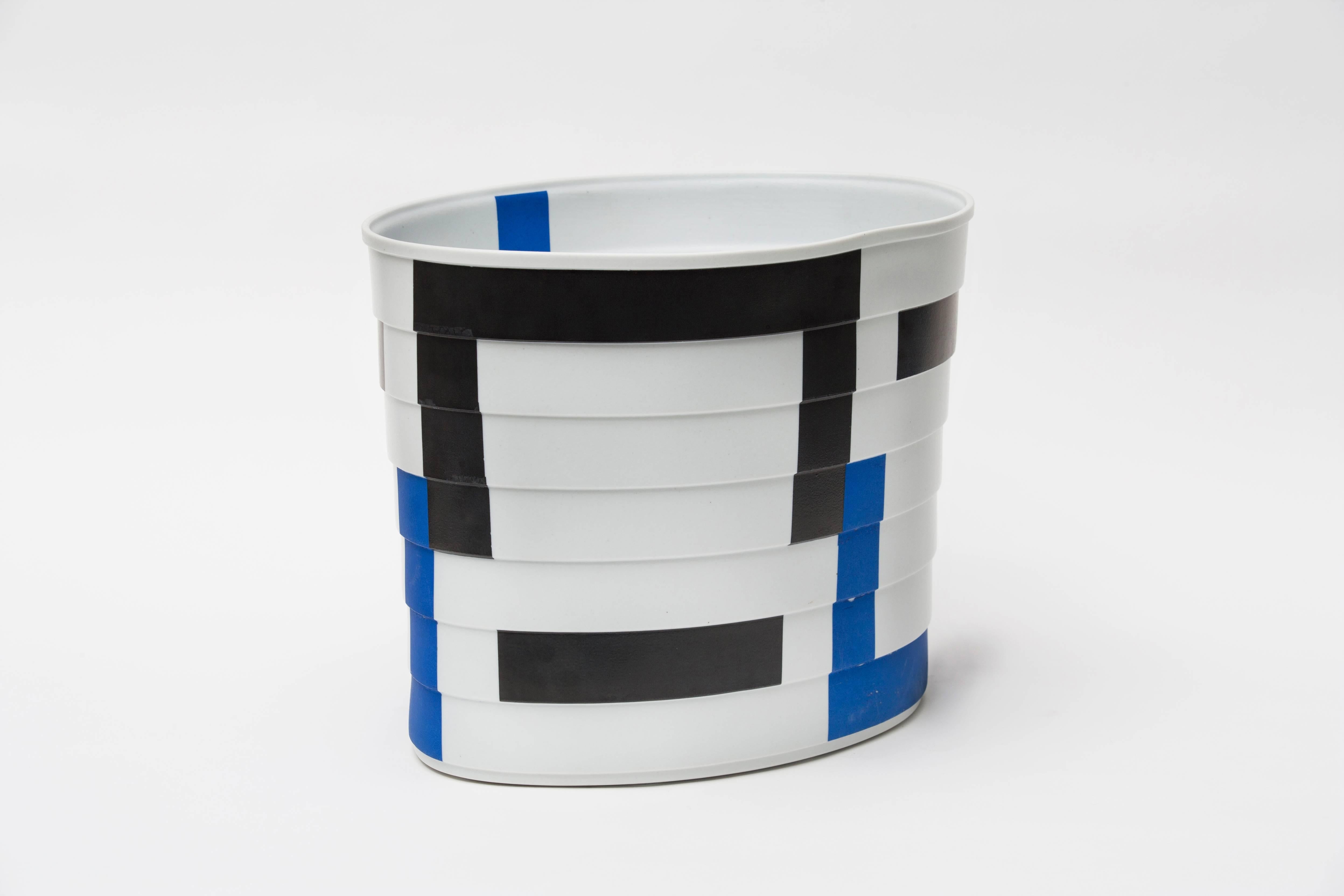 Bodil Manz stepped porcelain vessel in blue and black, 13 in., made in Denmark 1