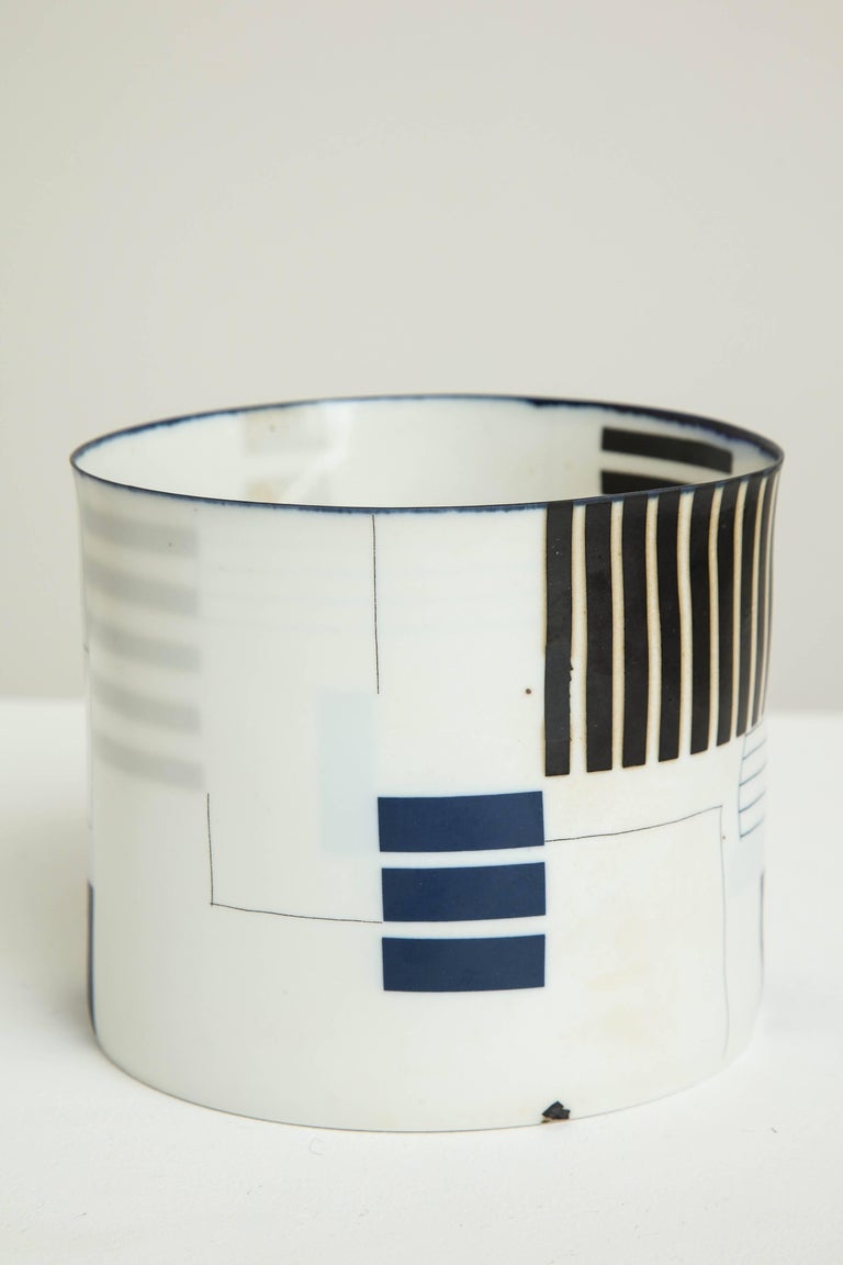 Bodil Manz Bodil Manz Ceramic Vessel With Geometric Black On White Designs Made In Denmark