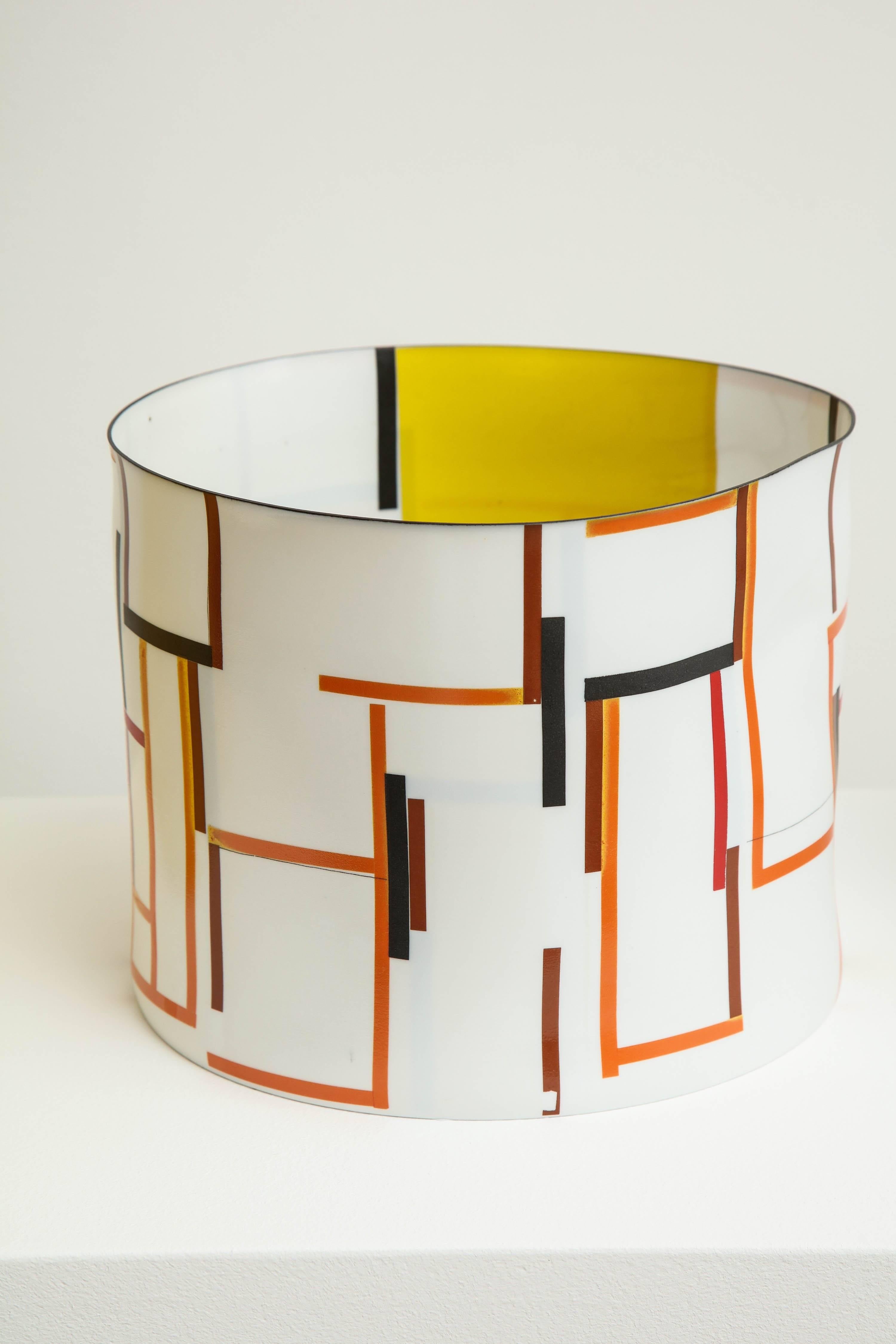 Bodil Manz, tall vessel with geometric designs, made in Denmark 2