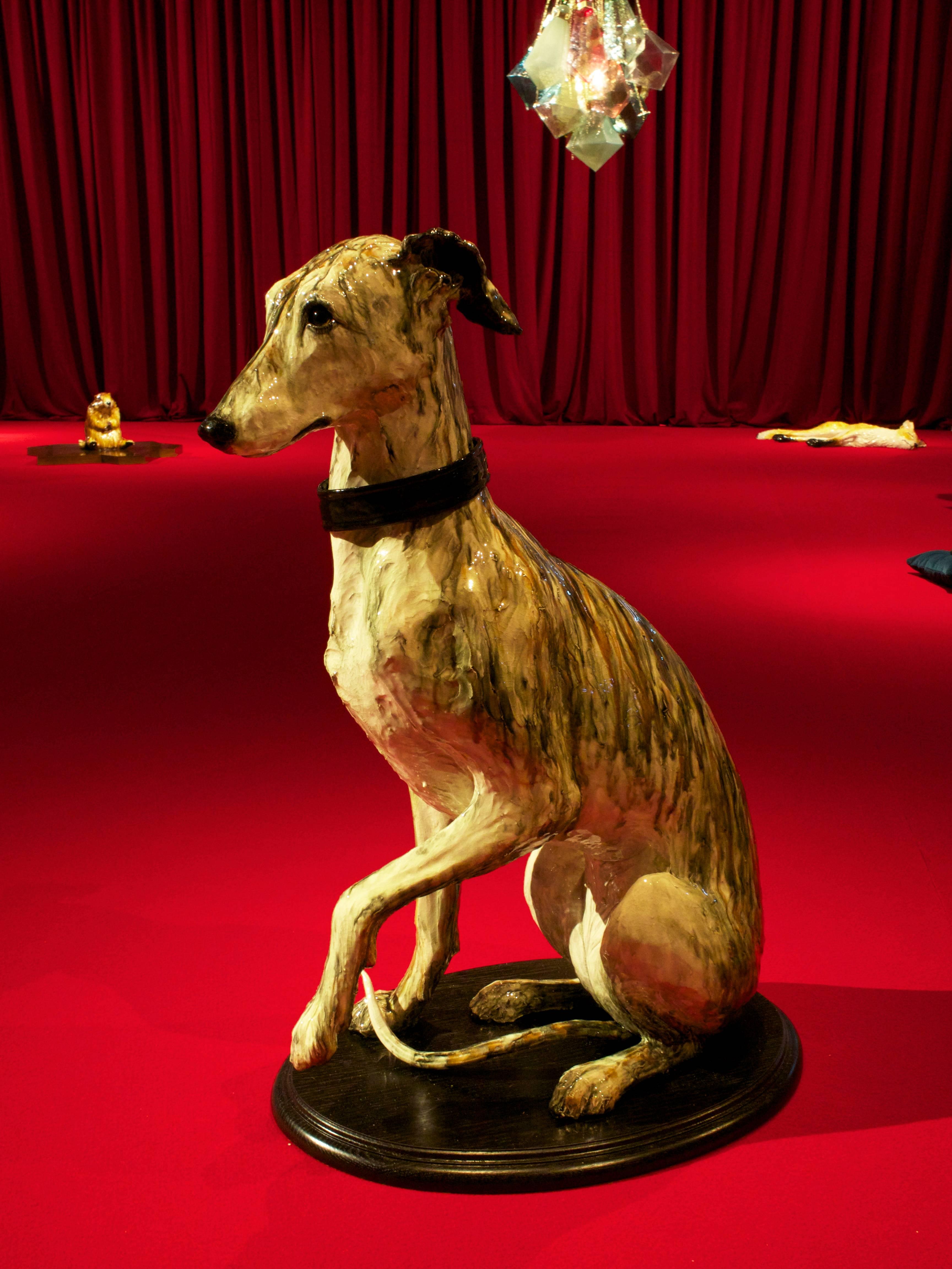Portrait of Babs, ceramic greyhound sculpture by Swedish Frida Fjellman 2
