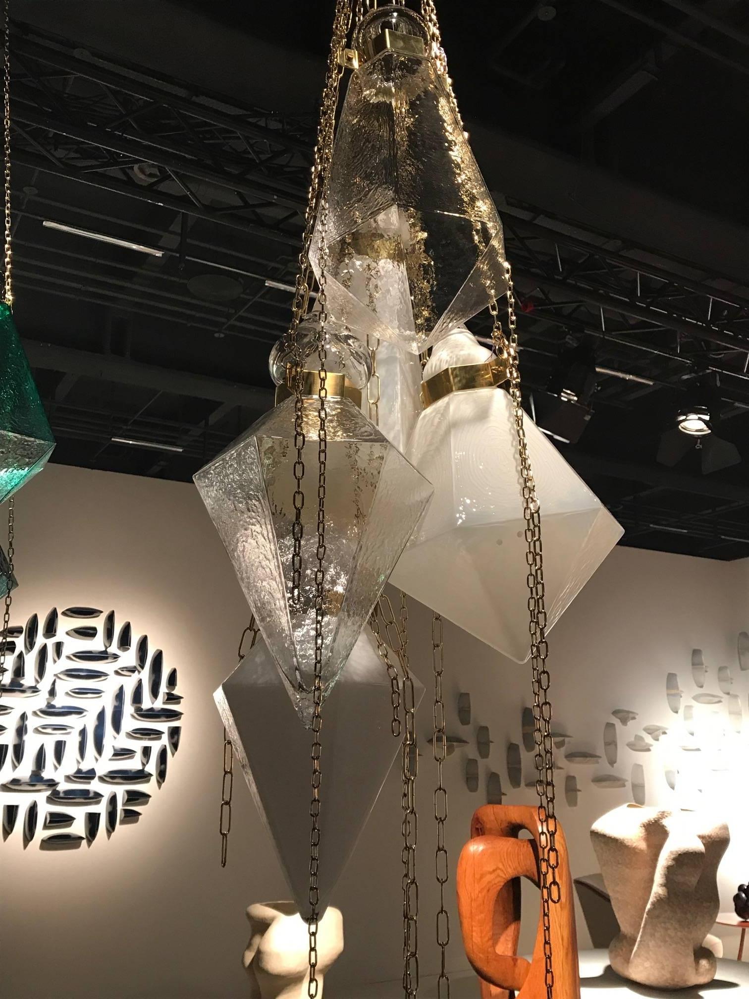 White crystal handblown glass prism sculpture chandelier by Frida Fjellman 2